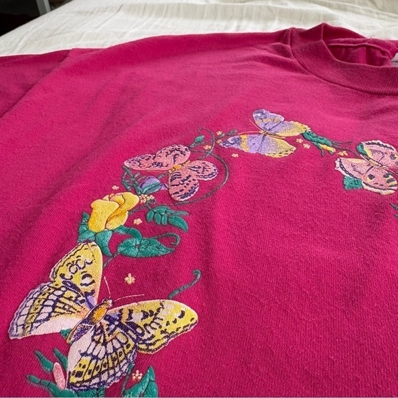 Vintage 90s hot pink butterfly heart nature tee size XL - Picture 8 of 8